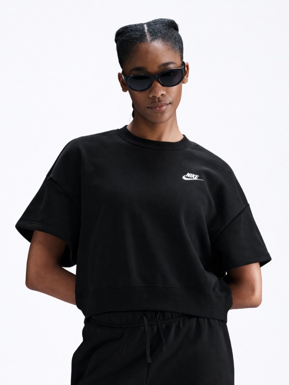 Nike Sportswear Loose Cap Sleeve Cropped Black Club Fleece Top HV2340-010 Medium